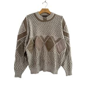 Vintage Saxony Sweater Size XL Leather Diamond